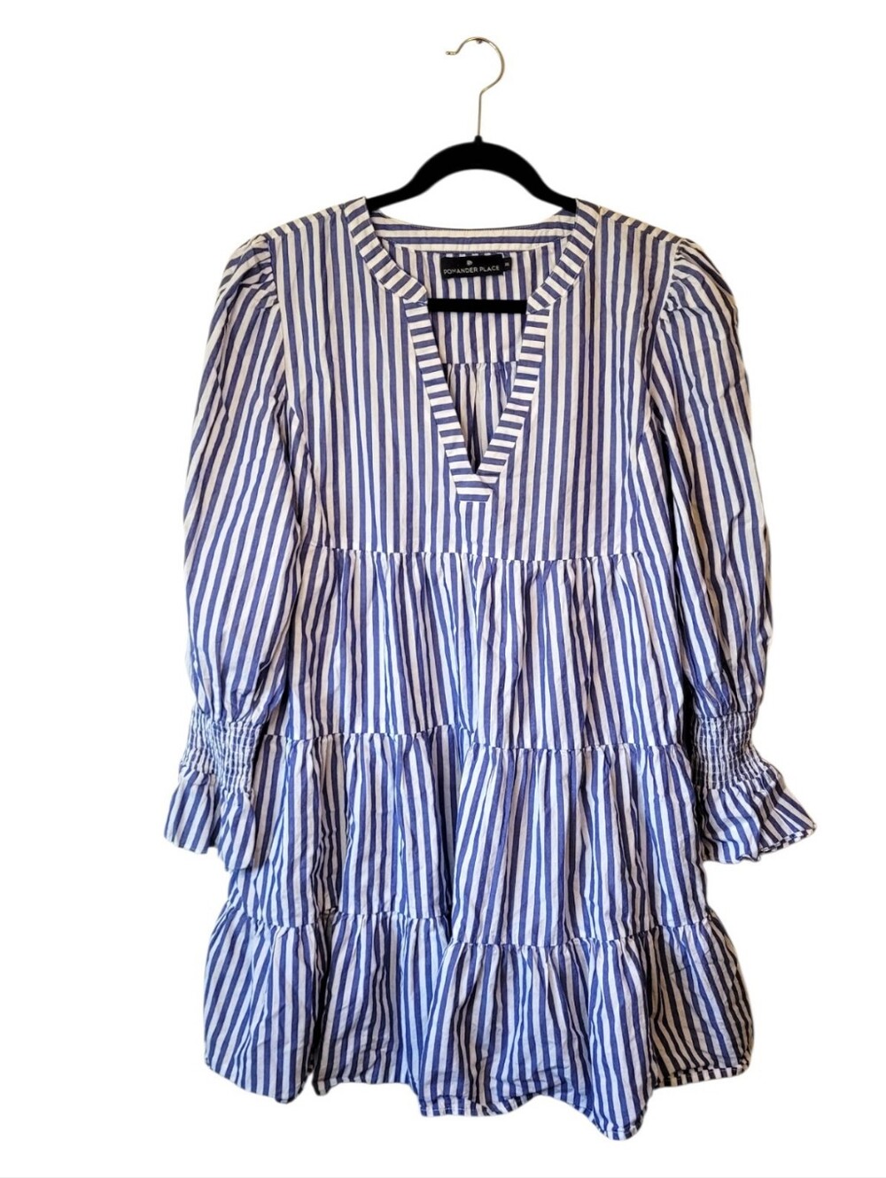 Pomander Place Striped Blue and White Tiered V-Neck Women's Dress Size XXL